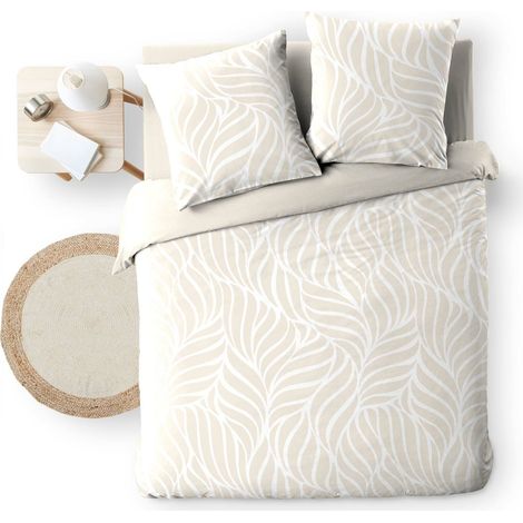 Housse de couette 240 x 220 cm imprimée 57 fils – MORGANEVA Naturel – 2 taies incluses