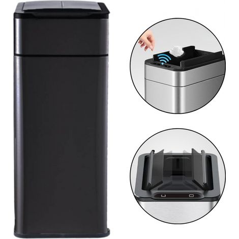 Poubelle automatique latérale 60L – Ouverture papillon – Inox SS304 noir mat – Capteur 0,2s – Fermeture automatique 10s (1/5)