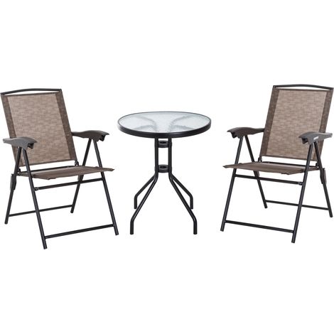Set Tavolino e 2 Sedie Pieghevoli da Giardino in Vetro Marrone (1/5)