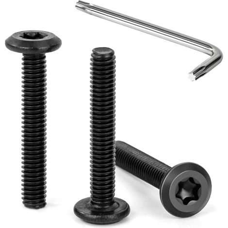30 Pièces Vis à Tête Plate Torx Noir M4 x 25 mm Vis à Six Pans Creux en Acier Inoxydable A2 V2A Boulons de Meubles Hexagonale avec Clé T20 Filetage Complet (1/5)