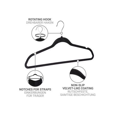 Cintres WENKO noirs en velours 15er Set antidérapants extra fins gain de place en plastique pour chemises costumes pantalons et vestes avec finition anti-glisse pour un rangement élégant et organisé (1/5)