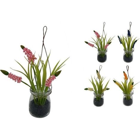 TrAdE Shop Traesio - Set 2pz Piantina Lavanda Finta Con Vaso Vetro 21cm Decorazione D'appendere 4 Colori 689189 - (1/3)