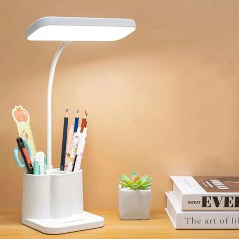 Lampada da tavolo tricolore, protezione per gli occhi, 3 velocità, intensità regolabile, ricaricabile tramite USB, luce notturna in pelle, lampada da tavolo per camera da letto, ufficio (1/4)