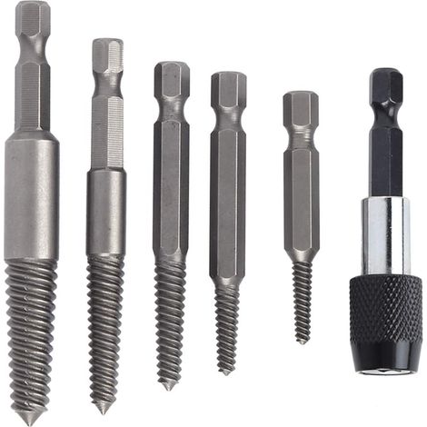 BRAVIX Lot de 6 Extracteurs de Vis sans Tête, Ensemble Extracteur de Goujon Forets à vis outil de retrait de goujons Tourne a Gauche Extracteur avec Mandrin à Changement Rapide
