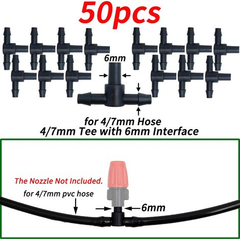 (G-50PCS-1/4'') Raccord cannelé 1/4'' pour tuyau d'arrosage 4/7 mm, micro-débit, arrosage goutte à goutte, connecteurs droits (1/5)