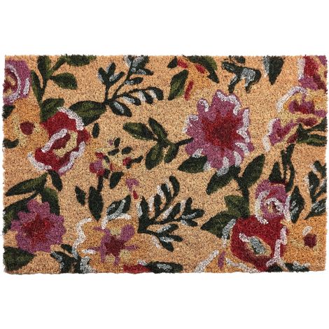 Paillasson d'Intérieur Moderne 40 x 60 cm Support Antidérapant PVC avec Motif Floral en Fibre Coco Multicolore Kita (1/5)