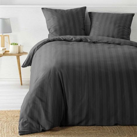 Paris Prix – Parure de lit 3 pièces 240x220cm – 100% polyester – Texture microfibre douce – Design uni anthracite (1/2)