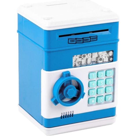 Tirelire ATM Mini Tirelire Mot de passe de sécurité Chewing Coin Machine de dépôt en espèces Cadeau Décorations pour la maison Tirelires, Bleu (1/2)