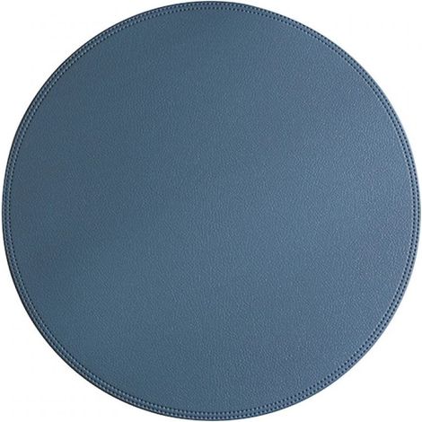Set de table rond léger et luxueux en similicuir uni, style western - Bleu (1/5)