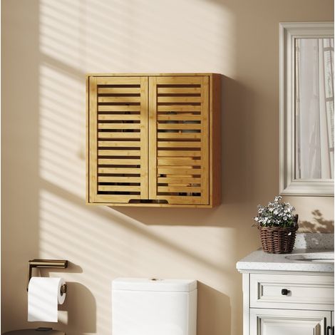 Armoire de salle de bain murale 60x20x60 cm en bambou naturel, rangement gain de place – MEUBLIV (1/5)