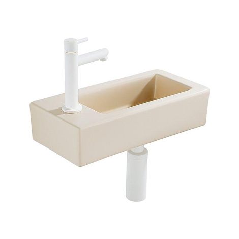 QeramiQ Fuente Ensemble lave-mains - 37.5x18.5x9cm - céramique - trou de robinet à gauche - robinet de lave-mains blanc mat - bonde - siphon abaissé -