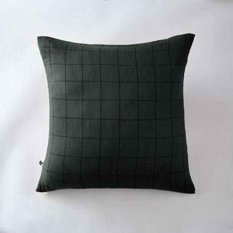 Taie d'oreiller Tissé-teint grands carreaux Déco "Gaïa Match" 60 x 60 cm & 50 x 70 cm "Gaze de Coton" l'Effet Papillon - Gaia Match Sapin - Taie d'oreiller 60 x 60 cm