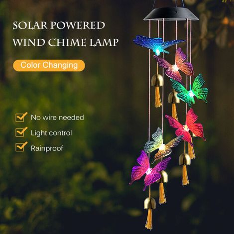 Solar-Windspiel mit bunten Schmetterlingen – Hängendes Mobile für Haus, Garten, Hof, Fenster
