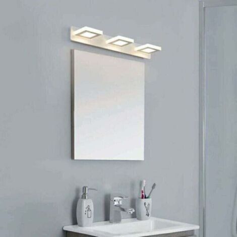 Applique murale pour miroir de salle de bain, lumière tricolore, 15 W, luminaire moderne d'intérieur, orientable à 360°, 48 cm [Classe énergétique A+], 3 têtes carrées (1/3)