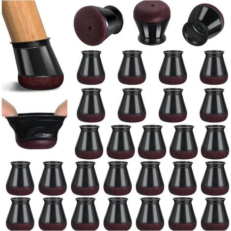 Lot de 32 protections pieds de chaise – Patins en silicone avec feutre épais – Embouts de meubles anti-rayures – Protection sol et mobilier – Noir – Taille S (1/2)