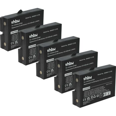 vhbw 5x Battery Replacement for Ikusi BT06K, 2303692 for Industrial Radio Remote Control (600 mAh, 4.8 V, NiMH) - Black