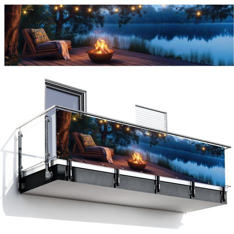 SCHERMO PER LA PRIVACY DEL BALCONE Falò - Lago - Luce della sera 300x80 cm (1/4)