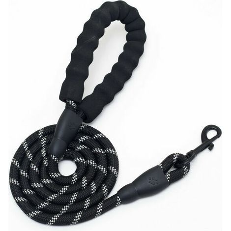 Hundeleine 1,5 m, lange Hundeleine mit gepolstertem Griff für kleine und große Hunde, schwarz (1/5)