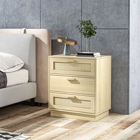 Kommode aus Rattan im Bohème-Stil mit 3 Schubladen, Aufbewahrungsmöbel für Wohnzimmer, Flur oder Eingangsbereich, Naturholz