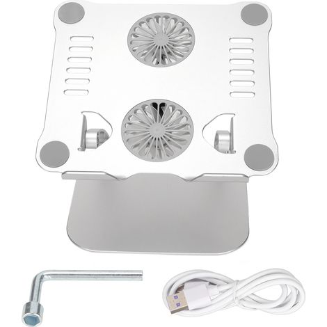Support d'ordinateur portable en alliage d'aluminium avec 2 ventilateurs, pliable et réglable pour PC de 10 à 17,3 pouces, argenté (1/5)