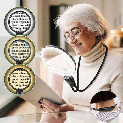 Lente d'ingrandimento per lettura a mani libere - Ingrandimento 10x - Tubo flessibile a collo d'oca - 3 modalità di illuminazione - Lente ad alta definizione (1/4)
