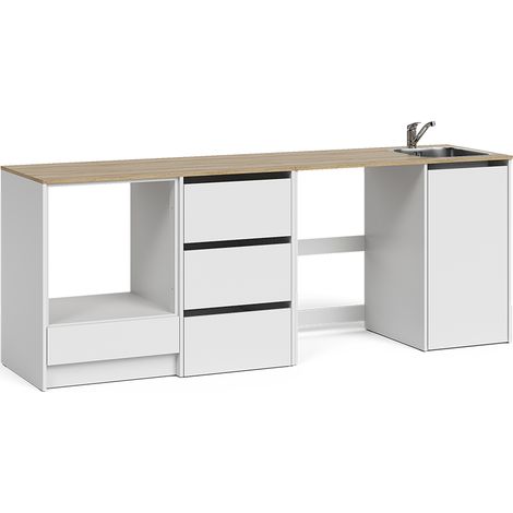 Mobiletto base cucina Viktor, Bianco/Rovere artigianale, con lavello e rubinetto, Vicco (1/5)