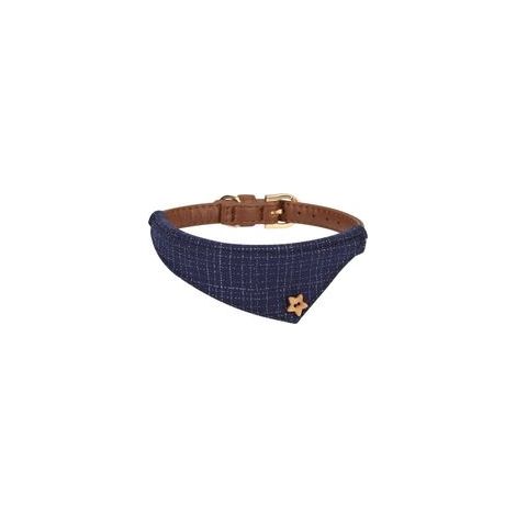Collier pour chien et chat en cuir style bandana écossais, avec boucle ajustable – (1/5)