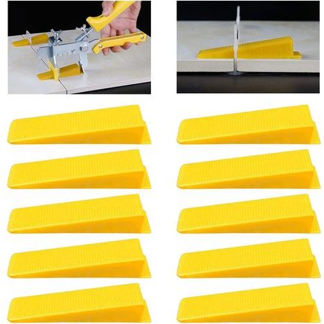 Carrelage Système de Nivellement Cales,Cale Niveleur Entretoises pour Carrelage Carreleur Niveleur Entretoises Clips Coins,100 pièces,Jaune (1/5)