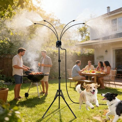 Système de Refroidissement brumisateur sur Pied de 5,3 Pieds + 2 Buses de brumisation en Laiton, 2 Options de Hauteur, Tuyau brumisateur pour terrasse extérieure, Refroidissement des Animaux (1set)