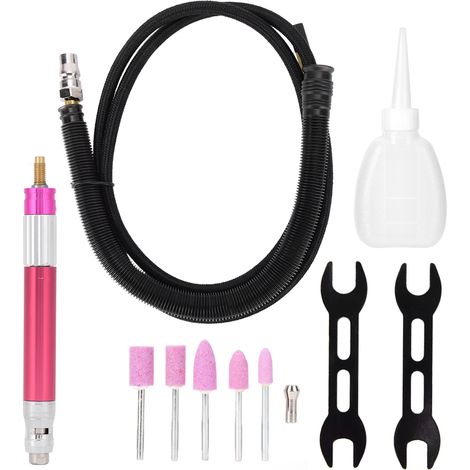 Stylo à graver pneumatique, mini meuleuse pneumatique rose, 65 000 tr/min avec tube amortisseur (1/5)