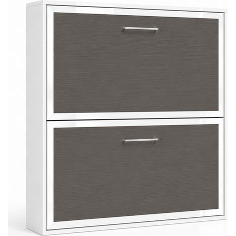 Lit escamotable horizontal superposé LABELA – Version renforcée spéciale location meublée Carbone Sans matelas-90x180-Cadre Carbone-Façade Chêne blanc (1/5)
