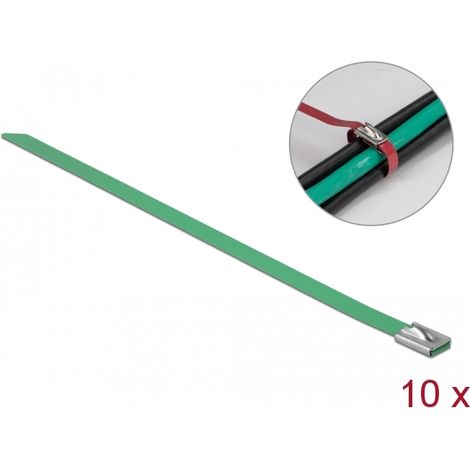 Delock Sujetacables de acero inoxidable L 400 x Ancho 7,9 mm verde 10 piezas