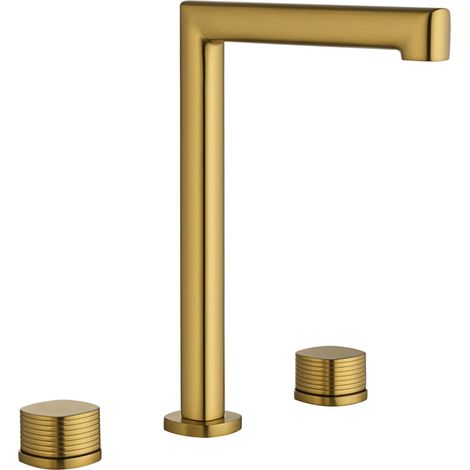 Lavabo bimando sobrencimera caño alto Firenze oro cepillado [ IMEX® ] (1/2)