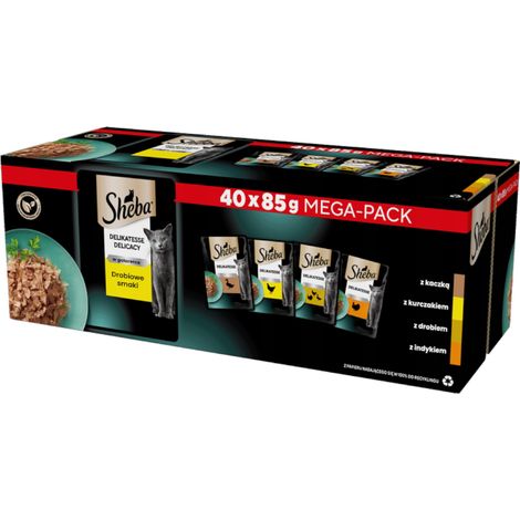 Nassfutter für Katzen von Sheba Delicacy, Geflügelgeschmack, in 40 x 85 g Beuteln (1/3)