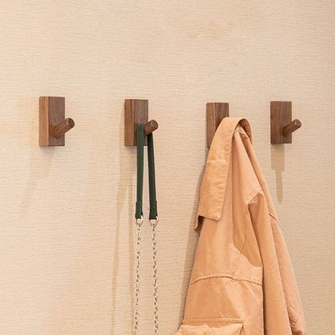Set mit 4 selbstklebenden Wandhaken für Hutablagen, Garderobenhaken, Holzwandhaken, einzelne dekorative Haken zur Aufbewahrung von Hüten und Handtüchern, stabile Haken (rechteckig, Set) (1/5)