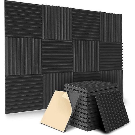 Selbstklebende Akustikpaneele, schalldämmende Schaumstoffpaneele (Schwarz)