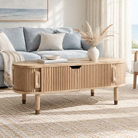 Höhenverstellbarer Couchtisch 110x48x57 cm MDF natur mit Stauraum – MEUBLIV (1/5)