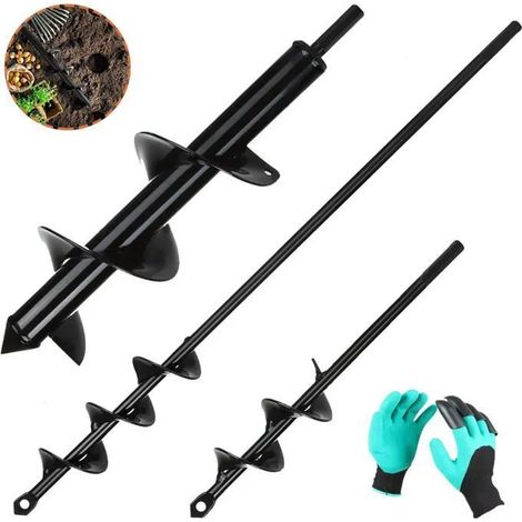 3PCS Mèche Jardin Tariere pour Perceuse 80mm×300mm+ 40mm×420mm+40mm×220mm Foreuse Jardin en Spirale avec Gants Jardinage (1/5)