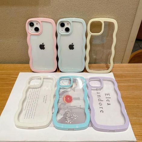 Coque compatible avec l'iPhone 13, motif ondulé mignon, transparente, en silicone TPU souple et transparent - Violet (1/5)