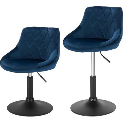 Woltu – Lot de 2 tabourets de bar en velours bleu – Réglables en hauteur 66-82 cm – Rotatifs 360° – Base en métal robuste – Confort optimal (1/5)