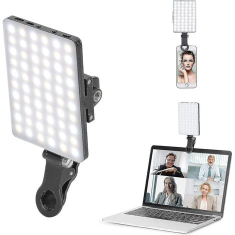 Lampe vidéo rechargeable Newmowa à 60 LED haute puissance avec pince avant et arrière, 3 modes d'éclairage réglables pour téléphones, iPhone, Android, iPad et ordinateurs portables
