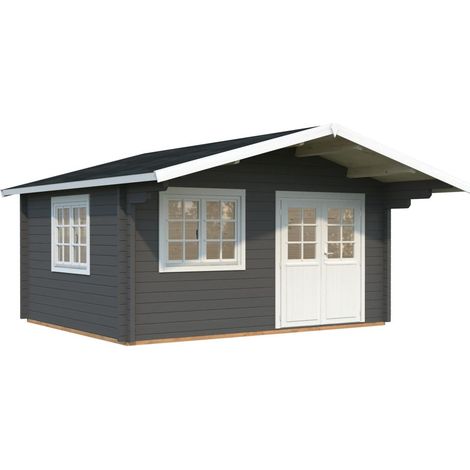 Abri de jardin en bois Helena 15,1 m2 Peint gris foncé + blanc (1/5)
