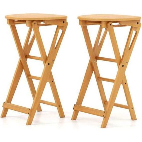 Bambou naturel lot de 2 tabourets de bar pliants avec repose-pieds 3 positions, pour cuisine, balcon ou patio (1/5)