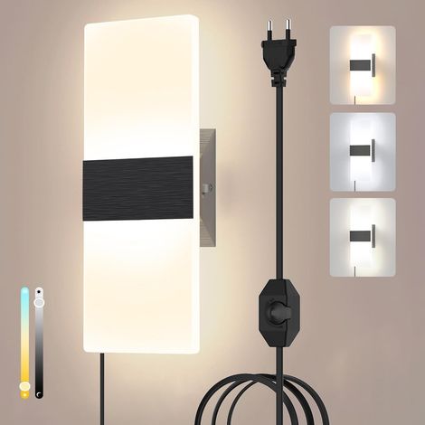 1 Applique murale LED, Acrylique noir, 12W 960lm, Câble 1,8m, Salon Chambre (1/5)