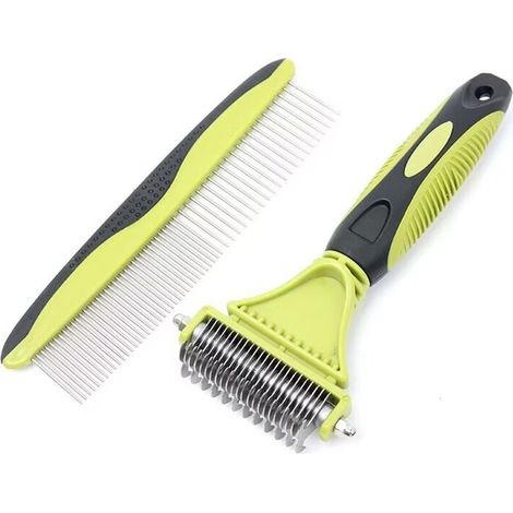 Brosse Chien Brosse Chat, Peigne Déméloir Chien Professionnel et Brosse Chien Poil Long, Râteau de Toilettage pour Chien et Chat Réduit Efficacement la Perte de Cheveux Jusqu'à 95% (1/5)
