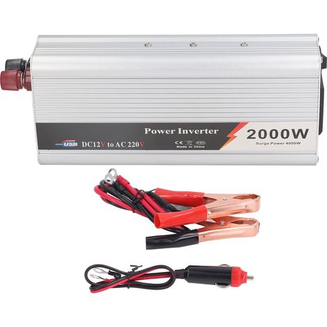 Convertisseur sinus pur 2000W 12V CC vers 220-230V CA avec port USB 5V, onduleur pour voiture