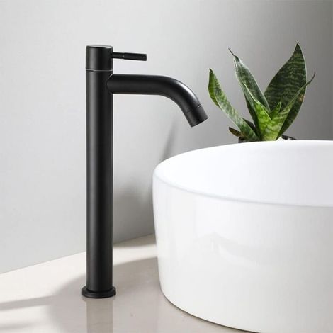 Bathroom sink faucet, single-handle hot and cold water mixer tap in stainless steel, elegant retro design, frosted matte black, bathroom toilet sink faucet (1/4)