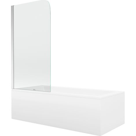 Mexen Cubik Rechteckige Badewanne 160 x 70 cm mit Verkleidung und 1-flügeliger 75 cm Duschwand, transparent, Chrom (1/5)