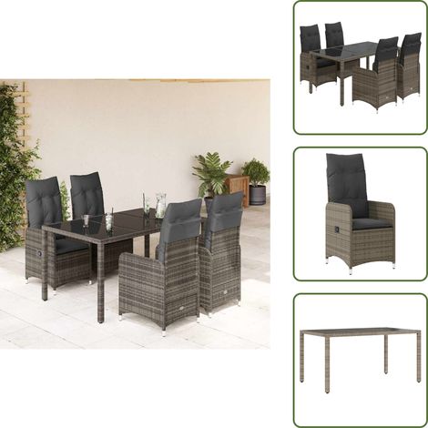 5-tlg. Garten-Bistro-Set mit Kissen Grau Poly Rattan - Bistro Set - Bistro Sets - Bistroset - Garten Bistro Set (1/5)