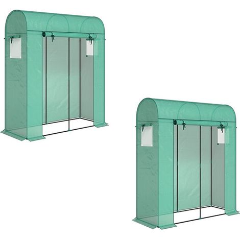 2er-Set tomatengewächshaus Foliengewächshaus mit Rolltor Netzfenster Bogendach 170 x 68 x 200 cm Grün